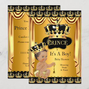 Königliche Prinz-Baby-Party Schwarz Gold Brünette Einladung