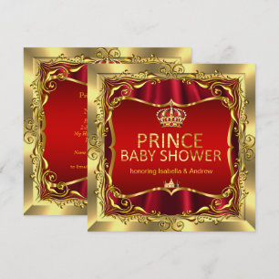Königliche Prinz Baby Shower Junge Rot Gold Einlad Einladung