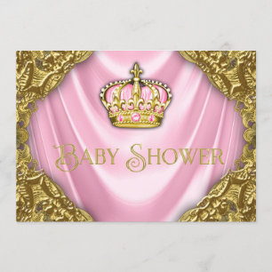 Königliche Prinzessin-Baby-Shower Pinker Satin und Einladung