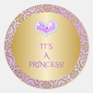 Königliche Prinzessin Flieder & Gold Diamant Herz Runder Aufkleber
