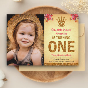 Königliche Prinzessin Foto Gold Erste Geburtstagsf Einladung