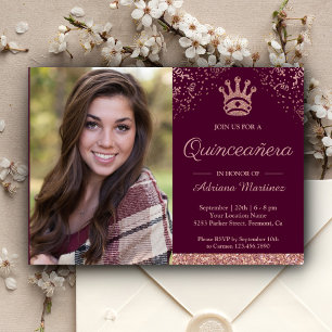 Königliche Prinzessin Roségold Glitter Foto Quince Einladung