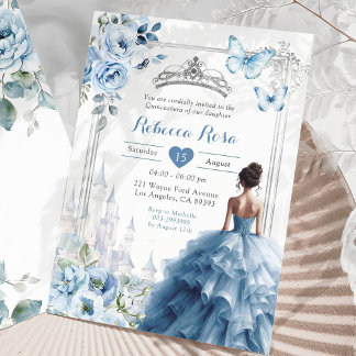 Königliche Prinzessin Silver Dusty Blue Quinceañer Einladung