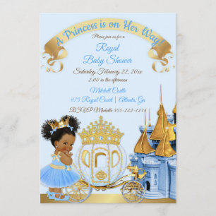 Königliche Prinzessinnen-Schloss-Kutsche Blau Gold Einladung