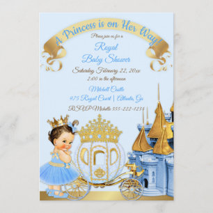 Königliche Prinzessinnen-Schloss-Kutsche Blau Gold Einladung