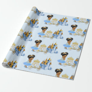 Königliche Prinzessinnen-Schloss-Kutsche Blau Gold Geschenkpapier