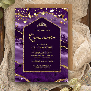 Königliche Purpur-Gold-Achat-Marmor-Bogen-Quincean Einladung