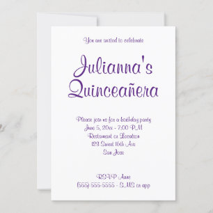 Königliche Purpur-Quinceañera-Kalligrafie-Geburtst Einladung