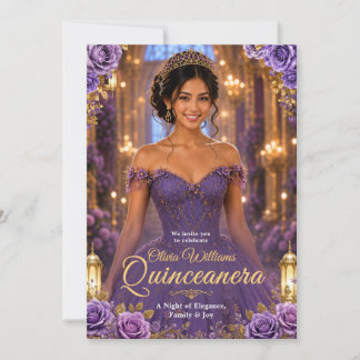 Königliche Purpur- und Gold-Quinceañera-Geburtstag Einladung