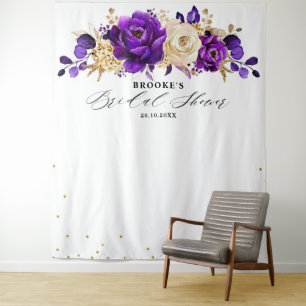 Königliche Purpur-Violett-Gold-Blumen-Brautparty  Wandteppich