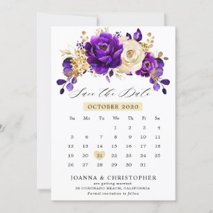 Königliche Purpur-Violett-Gold-Kalender Termin spe Save The Date