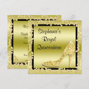 Königliche Quinceañera Gold-Juwel-Stiletto Einladung