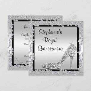 Königliche Quinceañera Silber-Juwel-Stiletto Einladung