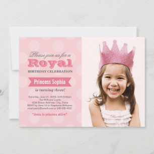 Königliche Rosa Prinzessin Foto Mädchen Geburtstag Einladung
