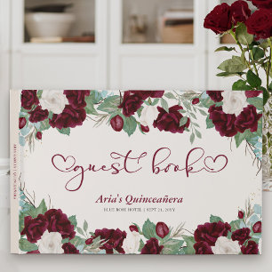 Königliche Rose Burgunderrot mit eleganter Kalligr Gästebuch