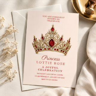 Königliche Rot-Gold-Krone Prinzessin 5. Geburtstag Einladung