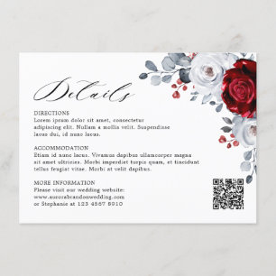 Königliche Rot-Weiß-Silber-Metallische Florale Hoc Begleitkarte