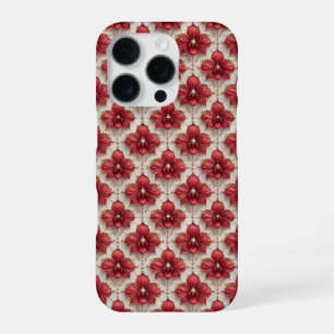 Königliche Rote Orchidee Luxe ✨ Perlen-Perlen-Blum iPhone 16 Pro Hülle