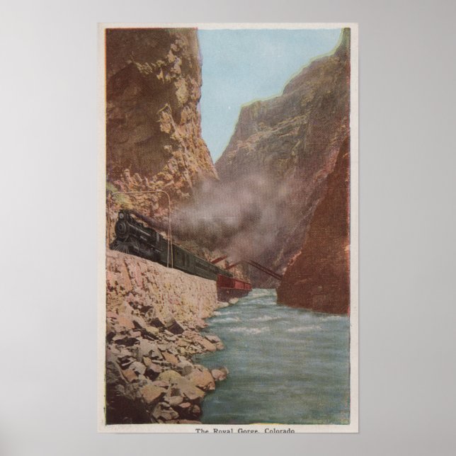 Königliche Schlucht, CO - Sicht auf den Zug am Flu Poster (Vorne)
