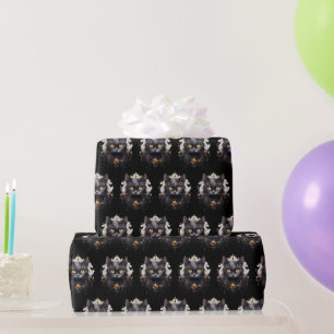 Königliche schwarze Katze mit Strasssteinen Muster Geschenkpapier