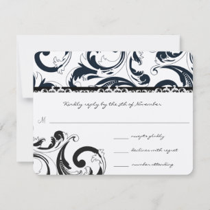 Königliche schwarze Wirbel Hochzeit RSVP Karte