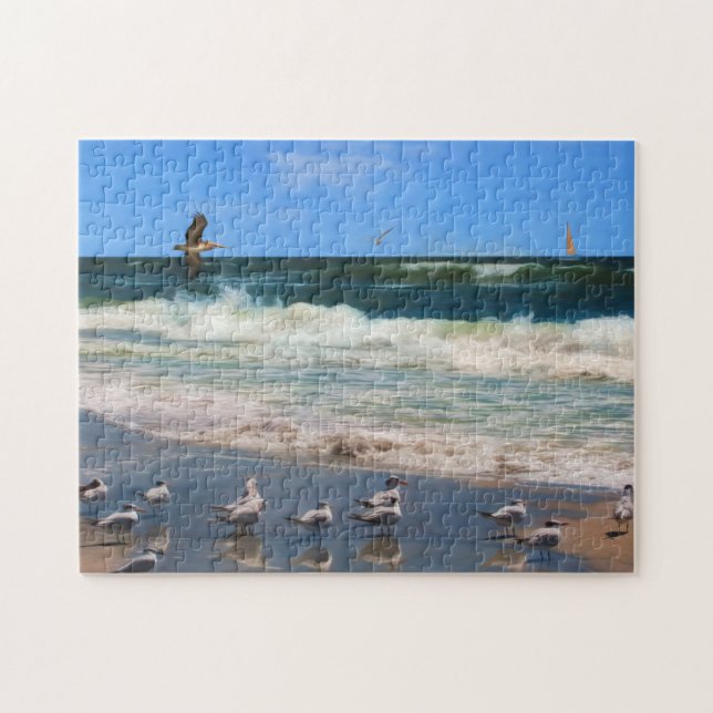 Königliche Seeschwalben am Strand Puzzle (Horizontal)