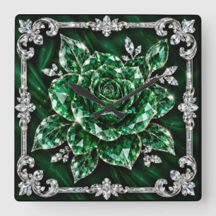 Königliche Smaragd-Kristall-Blumenkollektion Quadratische Wanduhr