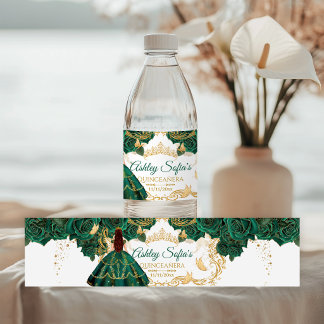 Königliche Smaragdgrüne Goldene Quinceañera Wasserflaschenetikett