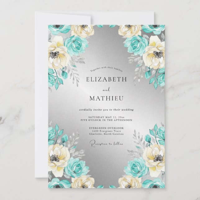 Königliche Teal-Winterhochzeit Einladung (Vorderseite)
