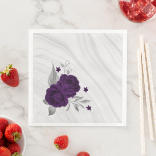 königliche violette Blumen silberne Blätter Marmor Serviette