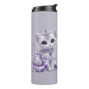 Königliche Violette Juwelen-Kätzchen-Fantasie Thermosbecher