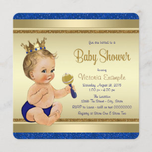 Königlicher Baby-Junge Blau Gold Prinz Baby Shower Einladung