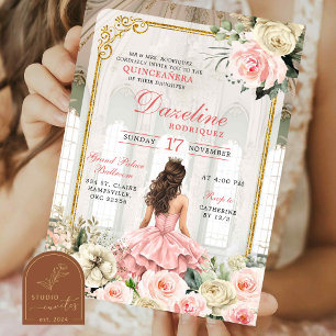 Königlicher Ballsaal Pink Rose Gold Quinceanera Einladung