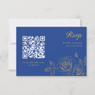 Königlicher blauer Blumen-Quinceañera-RSVP-QR-Code RSVP Karte