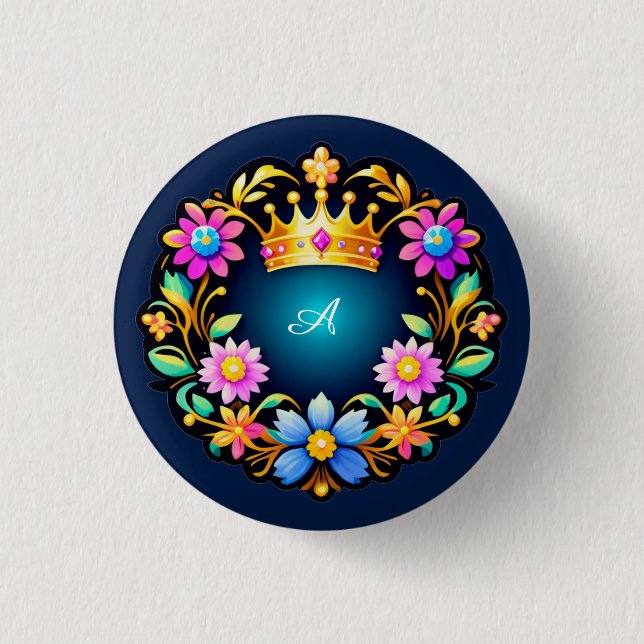 Königlicher Blumenrahmen Button (Vorderseite)