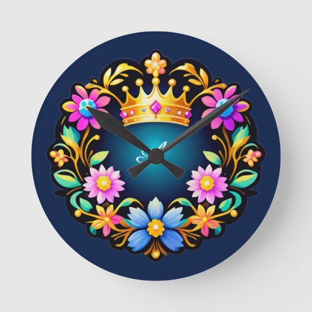 Königlicher Blumenrahmen Runde Wanduhr (Vorderseite)