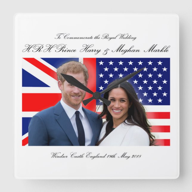 Königlicher Hochzeits-Prinz Harry und Meghan Quadratische Wanduhr (Vorderseite)
