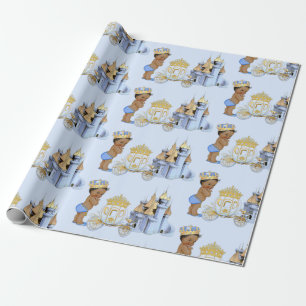 Königlicher Junge Prinz-Castle Carriage Blue Gold Geschenkpapier