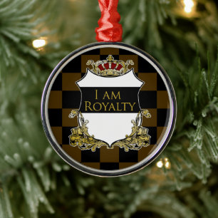 Königlicher Kronenschild Schwarz Gelb Karo Ornament Aus Metall
