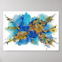 Königlicher Pfau der Goldenen Morgenröte Aquarell