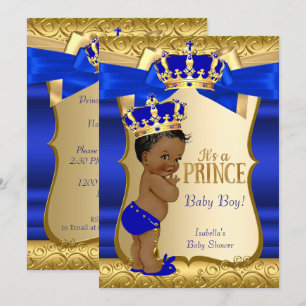 Königlicher Prinz Baby Shower Blau Gold Damast Eth Einladung