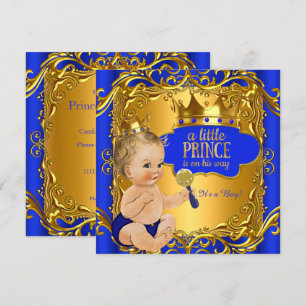 Königlicher Prinz Baby Shower Blau Gold Rassel Blo Einladung