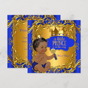 Königlicher Prinz Baby Shower Blau Gold Rassel Eth Einladung