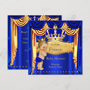 Königlicher Prinz Baby Shower Blau Goldene Krone B Einladung