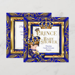 Königlicher Prinz Baby Shower Blau Goldene Krone B Einladung