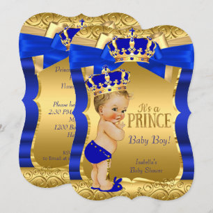 Königlicher Prinz Baby Shower Blau Goldene Schleif Einladung