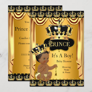 Königlicher Prinz Baby Shower Schwarz Gold Ethnisc Einladung