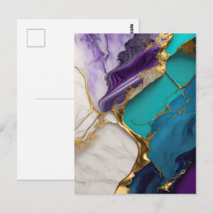 Königlicher Teal- und Amethystmarmor mit Goldadern Postkarte