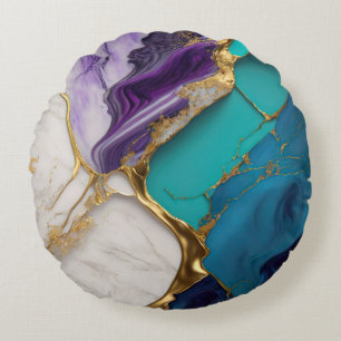 Königlicher Teal- und Amethystmarmor mit goldenen Rundes Kissen