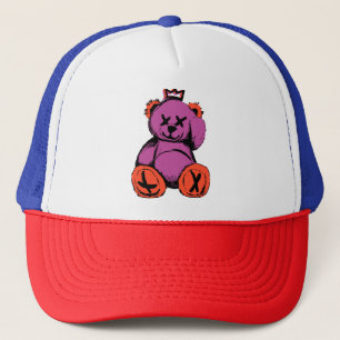 Königlicher Teddybär in Lila und Orange Truckerkappe